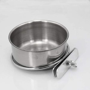 Portable Stainless Steel <b>Bird</b> Feeding Dish Water Food Bowl Coop Cups with Clamp Holder for Parrots and Other Animals - Product Image 1