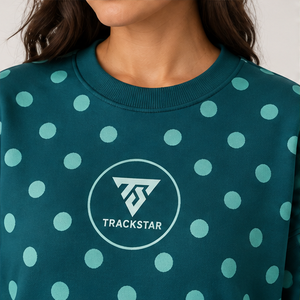 Women's Teal <b>Crewneck</b> Sweatshirt with Aqua Allover Polka Dots Long Sleeve Custom Logo - Product Image 4