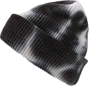Bonnet en cachemire côtelé à revers pour adultes, motif crâne tie-dye noir-gris profond, collection automne-hiver - Product Image 3