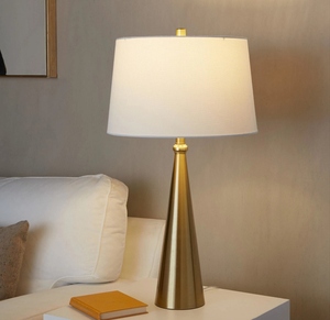 Luxury design Gold <b>Table</b> <b>Lamp</b> Set of 2 Luxury Tapered Metal <b>Base</b> White Fabric Shade Elegant Bedside Nightstand Light Home Decor - Product Image 5