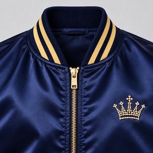 Chaqueta de Satén con Pedrería para Hombre, Chaqueta Bomber Elegante con Cristales Brillantes y Cremallera Dorada, Moda Urbana Moderna y Ligera - Product Image 3
