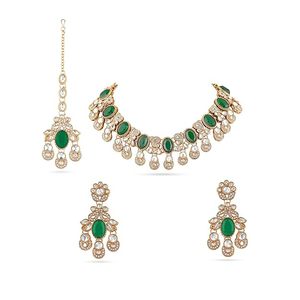 Ensemble collier et boucles d'oreilles en alliage plaqué or avec design floral en strass rose pour femmes, bijoux de mariage - Product Image 1