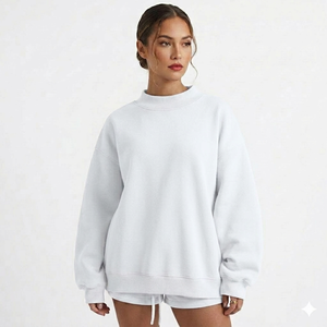 Women's Winter Long <b>Drop</b> Shoulder Pullover Mock Neck Sweatshirt Fleece Polyester/Cotton High Quality Fabric OEM Service - Product Image 5