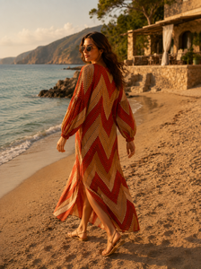 <b>Boho</b> V Neck Lantern Sleeve Maxi <b>Dress</b> <b>Women</b> Summer Loose A Line Geometric Print Casual Long <b>Dress</b> - Product Image 5