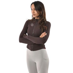 FlexZip Ribbed <b>Women</b> <b>Jacket</b> in Brown Color Stylish Ribbed Full Zip Activewear <b>Jacket</b> <b>Lightweight</b> Stretch Fitness Sports <b>Jacket</b> - Product Image 1