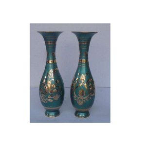 Traditional Indian <b>Vases</b> Made in Cast Brass and Green Enamel Metal Brass Flower <b>Vase</b> Indian Traditional <b>Vases</b> - Product Image 4