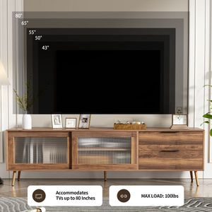 Moderno 75 + TV Console di intrattenimento centro 2 porte in vetro 2 cassetti 70 \ "Media Console da tavolo per soggiorno camera da letto supporto TV - Product Image 5
