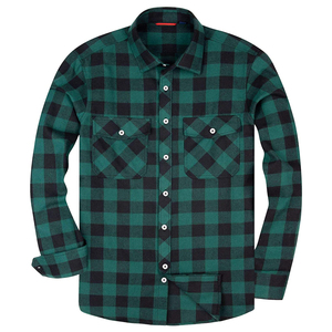 Chemise décontractée à manches longues pour homme, à carreaux verts, boutonnée, 100% coton flanelle, pour l'automne, col rabattu, longueur intégrale - Product Image 1