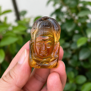พระพุทธรูปแกะสลักด้วยมือจากซิทริน หินประดับจากแซมเบีย งานศิลปะสไตล์อาร์ตเดโค เป็นมิตรกับสิ่งแวดล้อม ใช้สำหรับบำบัดรักษา ทำสมาธิ ตกแต่งบ้าน งานแต่งงาน และวันเกิด - Product Image 5