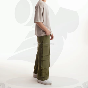 Pantalones de algodón 100% para hombre Logotipo personalizado Pierna ancha Baggy Cargo Oversized Relax Fit Patrón recto Venta al por mayor - Product Image 3