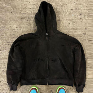 New Fashion Streetwear Vintage Hoodie Cotton Sun Faded Acid Wash Hoodie French Terry Blank <b>Cropped</b> <b>Zip</b> <b>up</b> Boxy Hoodie for Men - Product Image 2