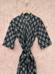 New Arrival Spring Summer Long V-neck <b>Kimono</b> Dress Cotton Robe <b>Beach</b> Cover Season Wind Block Printed Handcrafted Style Women - Product Image 2