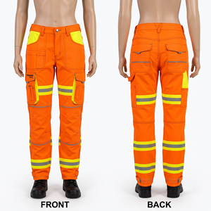 Women High Visibility <b>Work</b> Cargo <b>Pants</b> 280 GSM Poly Cotton Twill Orange Reflective Panel Custom Embroidery Print Woven Label - Product Image 4
