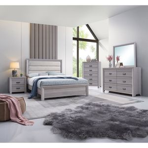 Letto Queen Size con Design Contemporaneo e Testiera Imbottita Trapuntata, Finitura Grigio Neutro Driftwood, 1 Pezzo - Product Image 5