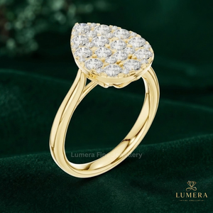 Designer Teardrop Cluster Diamond Ring With Multiple Round Lab Grown <b>Cut</b> <b>Stones</b>, Pave Setting Premium Jewelery <b>For</b> Ladies - Product Image 5