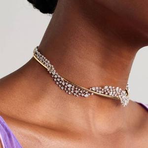 Collier ras du cou de luxe plaqué or avec diamants, bijoux de mariage pour femme, pierre naturelle taille brillant rond, style élégant - Product Image 2