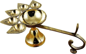 Handcrafted Brass Panch Diya <b>Oil</b> <b>Lamp</b> Traditional Five Wick Aarti <b>Lamp</b> Decorative Brass Puja <b>Lamp</b> Indian Ceremony Home - Product Image 2