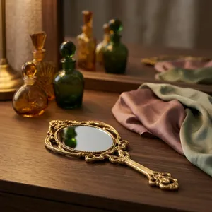 Brass Hand <b>Mirror</b> Vintage Style Decorative Handheld <b>Vanity</b> <b>Mirror</b> Antique Finish Dressing <b>Mirror</b> for Makeup Home Drcor & Gifting - Product Image 5