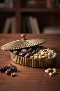 Boîte de rangement décorative en métal doré ovale cannelé personnalisée pour fruits secs et collations - Product Image 4