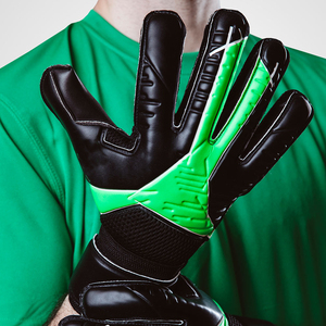 Guantes de Portero de Fútbol Negros y Verdes de Cuero, Completos, Antideslizantes, Transpirables, con Correa de Muñeca Ajustable, Unisex - Product Image 2