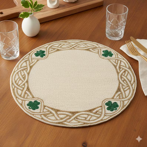 Salvamantel redondo hecho a mano con cuentas florales rosas, decoración para mesa de boda, cuentas de vidrio de Blossom Craft India - Product Image 3