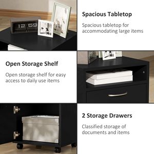 Mobiletto Organizzatore Moderno Nero con Cassetto, Supporto per Stampante in Plastica e Ruote per Ufficio, Soggiorno e Organizzazione Attrezzi - Product Image 4