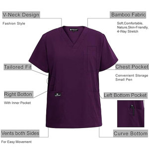 Conjunto de uniforme médico morado para mujer, cuello en V, manga corta, de punto, algodón y poliéster, pantalones con bolsillos y detección de agujas - Product Image 5