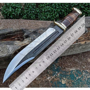 Couteau Bowie artisanal en acier D2 avec manche en cuir, garde en laiton et étui en cuir fin, couteau viking, couteau d'extérieur - Product Image 6