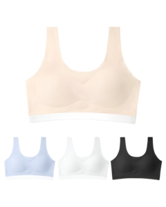 Soutien-gorge de sport pour femme, col ras du cou, maintien moyen, en Spandex et Polyester, couleur unie, sans rembourrage, bretelles non réglables - Product Image 1