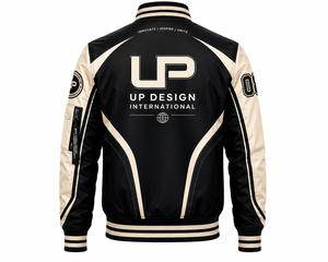 Custom Black <b>Cream</b> Varsity Bomber <b>Jacket</b> for <b>Men</b>, Premium Satin <b>Jacket</b>, Ribbed Collar, Embroidered Logo, Fashion Streetwear - Product Image 1