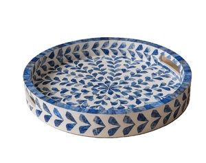 Plateau de service de luxe fait main en nacre à motif de feuilles, mosaïque exquise, pour boissons et traiteur, fabrication Uttar Pradesh - Product Image 1