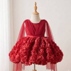 Robe de princesse rose 3D avec fleurs en tulle drapé, robe de bal de luxe pour filles par Tutupetti Vietnam - Product Image 3