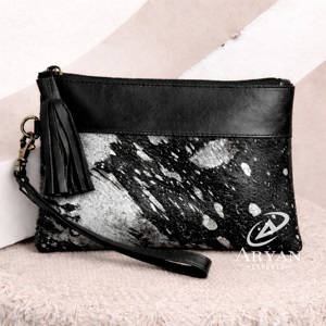 2026 Handmade Genuine Leather Clutches Metallic Real Hair on Cowhide <b>Wristlet</b> Bags With Tassel Zipper Women Fashion Evening Bags - Product Image 1