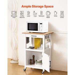 Carrello da Cucina Mobile in Legno con Anta Singola, Ripiani Regolabili, Cassetto, Portasciugamani e Ruote Girevoli - Product Image 2