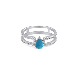 Bague Ivaan Jewels pour femme en argent sterling 925 avec pierre précieuse turquoise et double rangée de zircons cubiques, bijou tendance en forme de goutte d'eau, vente en gros - Product Image 4