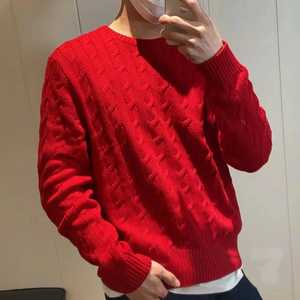 Suéter Casual de Invierno para Hombre, Cuello Redondo, Tejido Francés, Rojo, Corte Holgado, Color Sólido, Anti-Pilling, 100% Algodón - Product Image 1