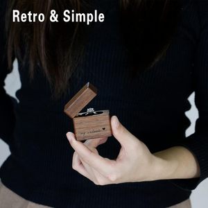 Wooden Engagement Ring <b>Box</b> <b>Small</b> Slim Flat Ring Case <b>Box</b> for Proposal, Wedding - Product Image 2