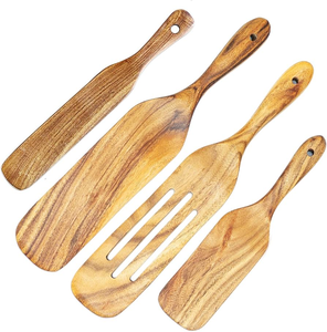 Juego de espátulas y cucharas de madera para mezclar pan de masa madre, hechas a mano, de madera natural, para cocina. - Product Image 1