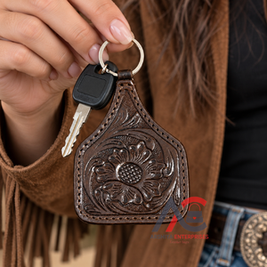 Porte-clés en cuir véritable fait main, best-seller, avec gravure florale, mini sac en cuir, porte-clés de voiture, idéal pour les cadeaux - Product Image 1