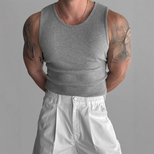 <b>Men's</b> <b>White</b> Knitted O-Neck Tank Top Solid Color Casual Plus Size Fit Wear - Product Image 3
