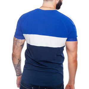 Mens Color Block Crew Neck T-Shirt Short Sleeve Royal Blue White and Navy Blue Stripe Casual Cotton <b>Top</b> Custom Logo OEM ODM - Product Image 6