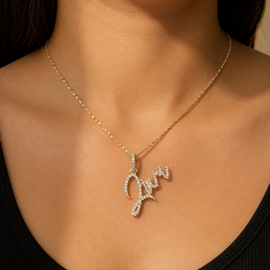 Collar con Nombre Inicial en Cursiva, Personalizado con Piedras Naturales, Estilo Lindo, Unisex, Dijes y Colgantes de Oro Sólido de 14K - Product Image 2