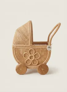 Poussette en rotin faite à la main pour poupées, chariot de jeu en osier pour enfants, décoration de chambre d'enfant, mobilier pour jeux d'imitation - Product Image 6