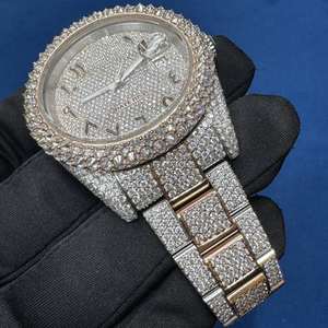 Montre BOJ R.O.L.E.X.02 à chiffres arabes, bicolore, plaquée or rose, de luxe, à quartz, analogique, en acier inoxydable, mécanique, style hip-hop, avec cristaux - Product Image 4