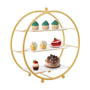 Gold Sphere <b>Cake</b> <b>Stand</b> With <b>3</b> <b>Tier</b> White Shelves For Dessert Display Reusable Metal Frame - Product Image 3
