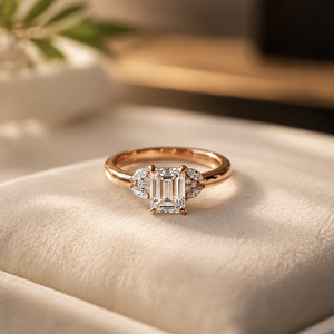 Anillo de Compromiso de Moissanita para Mujer, Corte Esmeralda Clásico, Anillo de Propuesta con Diamantes, Chapado en Oro Rosa de 14K, Anillo de Boda - Product Image 1