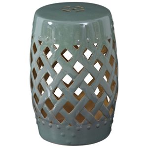 Sgabello da Giardino in Ceramica Verde 33x46 cm con Design ad Anello Intrecciato, Utilizzabile come Tavolino o Accessorio per Sedia - Product Image 1