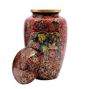 Handmade Ceramic Teardrop Urn <b>Red</b> With Elephant Floral Design Durable Pet Casket Memorial <b>Vase</b> - Product Image 2