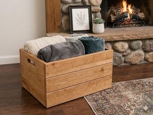 Eco Friendly Modern Solid Wood <b>Storage</b> <b>Basket</b> <b>with</b> Handles Multipurpose Organizer for Home Office Pantry Closet and <b>Shelves</b> - Product Image 3