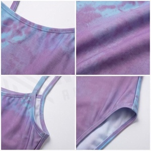 Women's One-Piece Tie Dye Swimsuit <b>Square</b> <b>Neck</b> Spandex Polyester Stretch <b>Bodysuit</b> Gradient Color Knitted Beachwear - Product Image 4